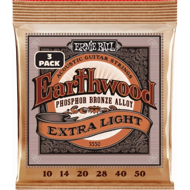 Ernie Ball 3550 Earthwood PSB Extra Light 3-Pack